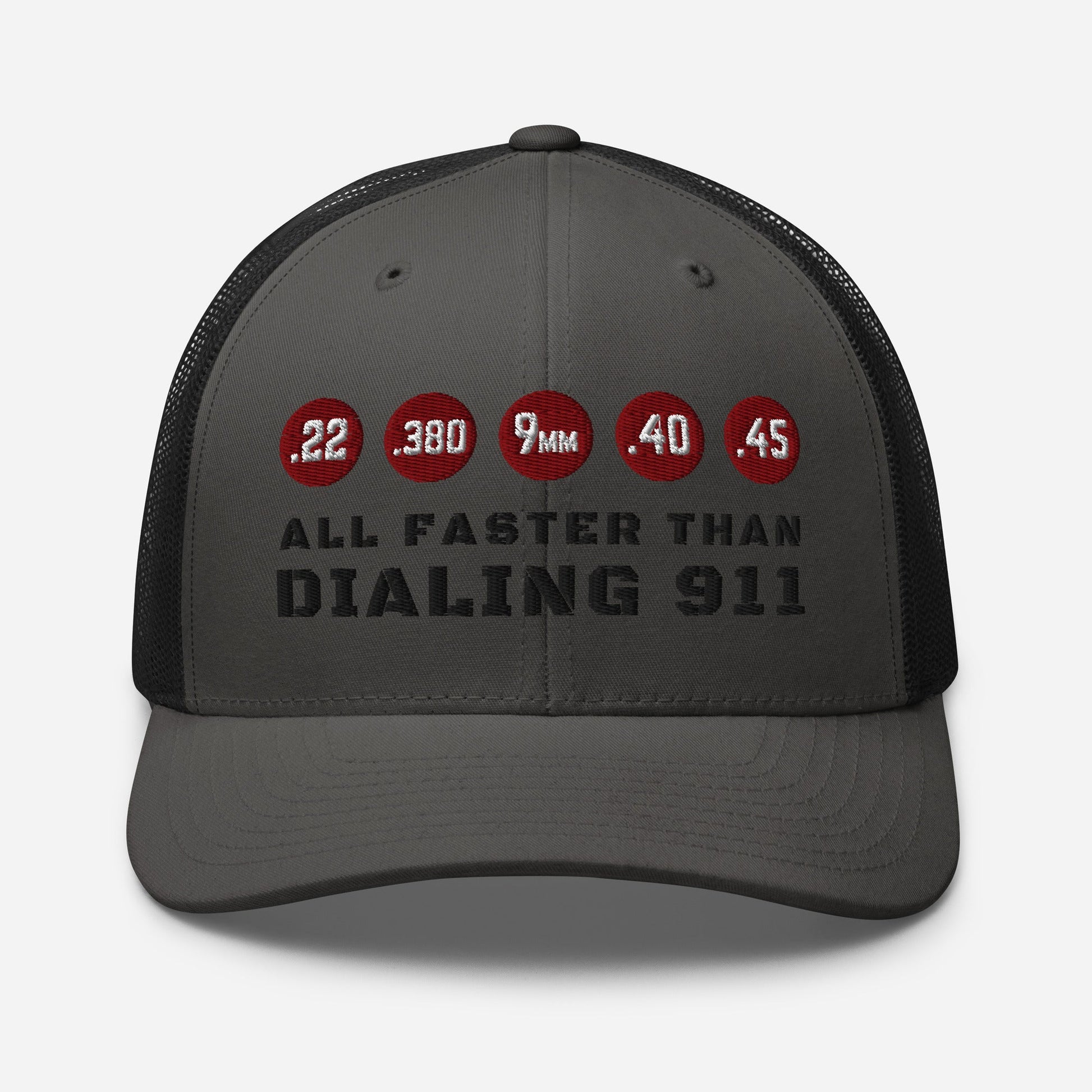 Humorous Snapback Trucker Cap - "All Faster Than Dialing 911"