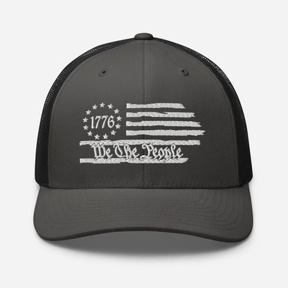 USA 1776 Trucker Hat – We The People, Patriotic 1776 Mesh Trucker Cap