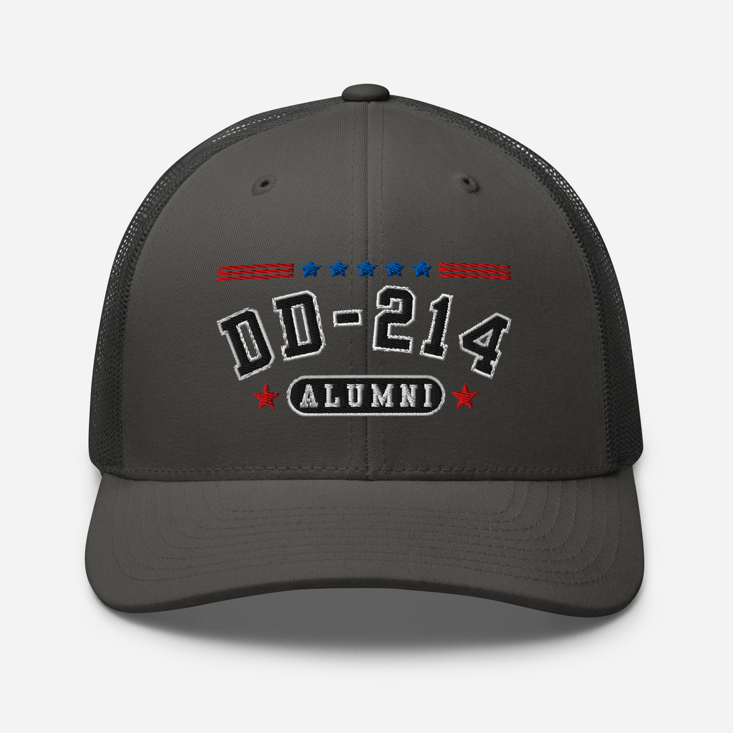 DD-214 Alumni Snapback Trucker Cap - Black Embroidery, Celebrate Your Military Journey!