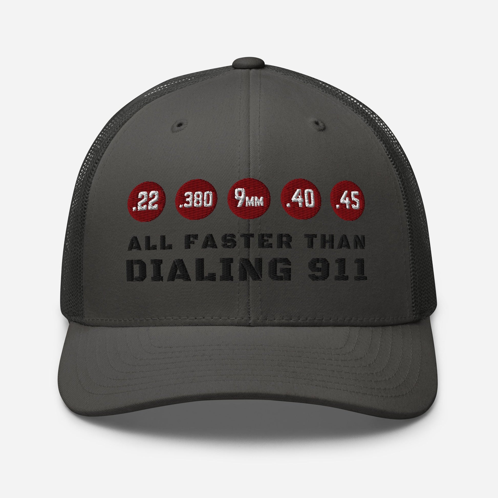 Humorous Snapback Trucker Cap - "All Faster Than Dialing 911"