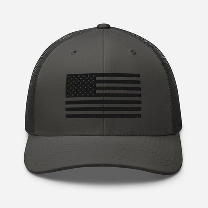 Black & White American Flag Patriotic Snapback Trucker Cap