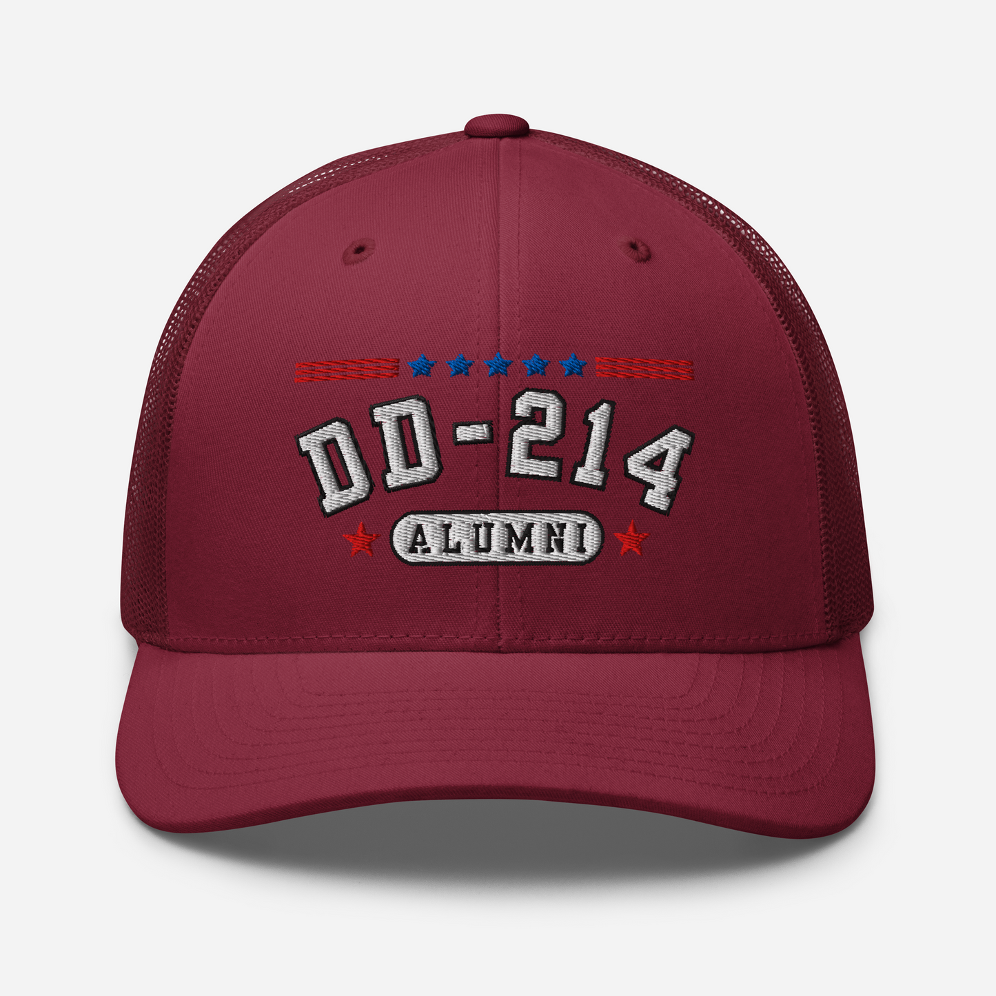 DD-214 Alumni Snapback Trucker Cap - White Embroidery, Celebrate Your Military Journey!
