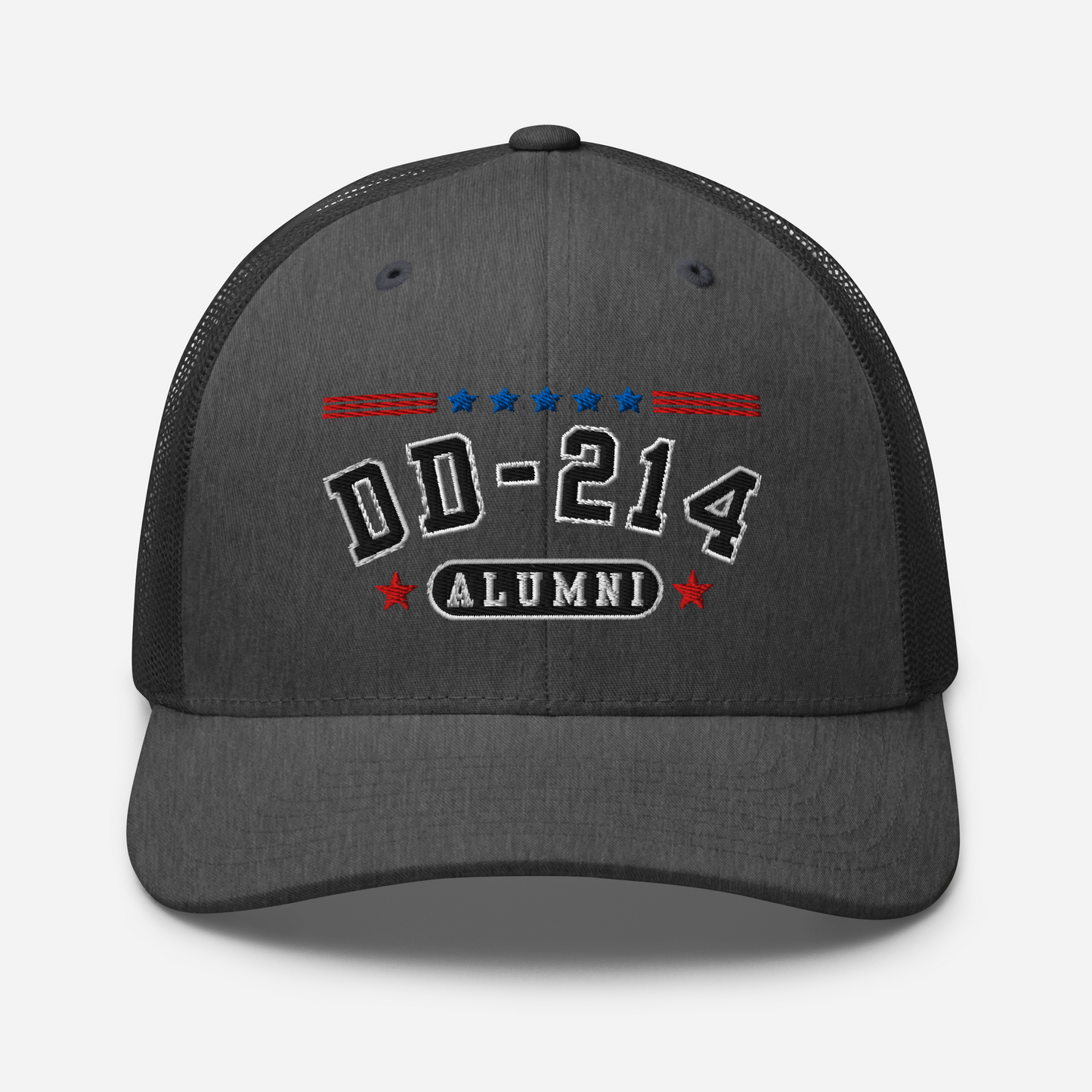 DD-214 Alumni Snapback Trucker Cap - Black Embroidery, Celebrate Your Military Journey!