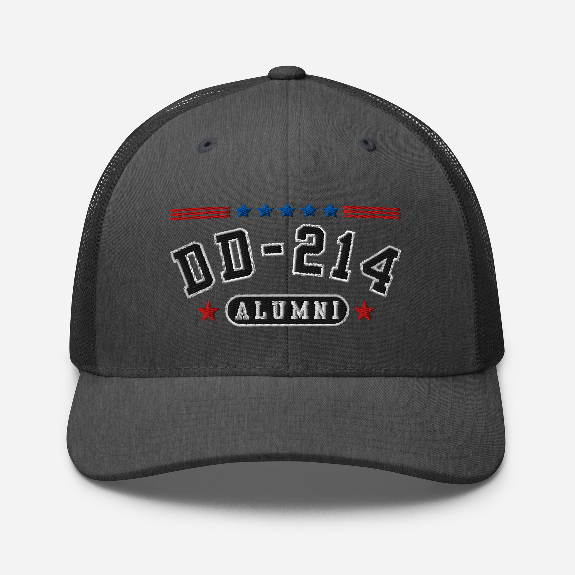 DD-214 Alumni Snapback Trucker Cap - Black Embroidery, Celebrate Your Military Journey!