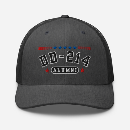 DD-214 Alumni Snapback Trucker Cap - Black Embroidery, Celebrate Your Military Journey!