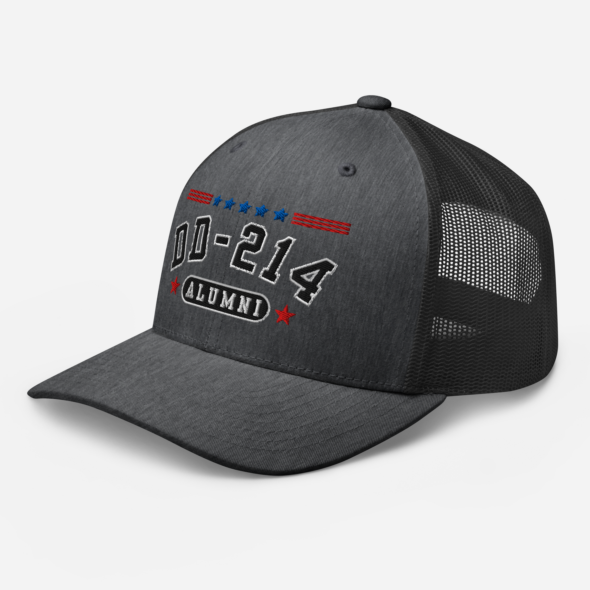 DD-214 Alumni Snapback Trucker Cap - Black Embroidery, Celebrate Your Military Journey!