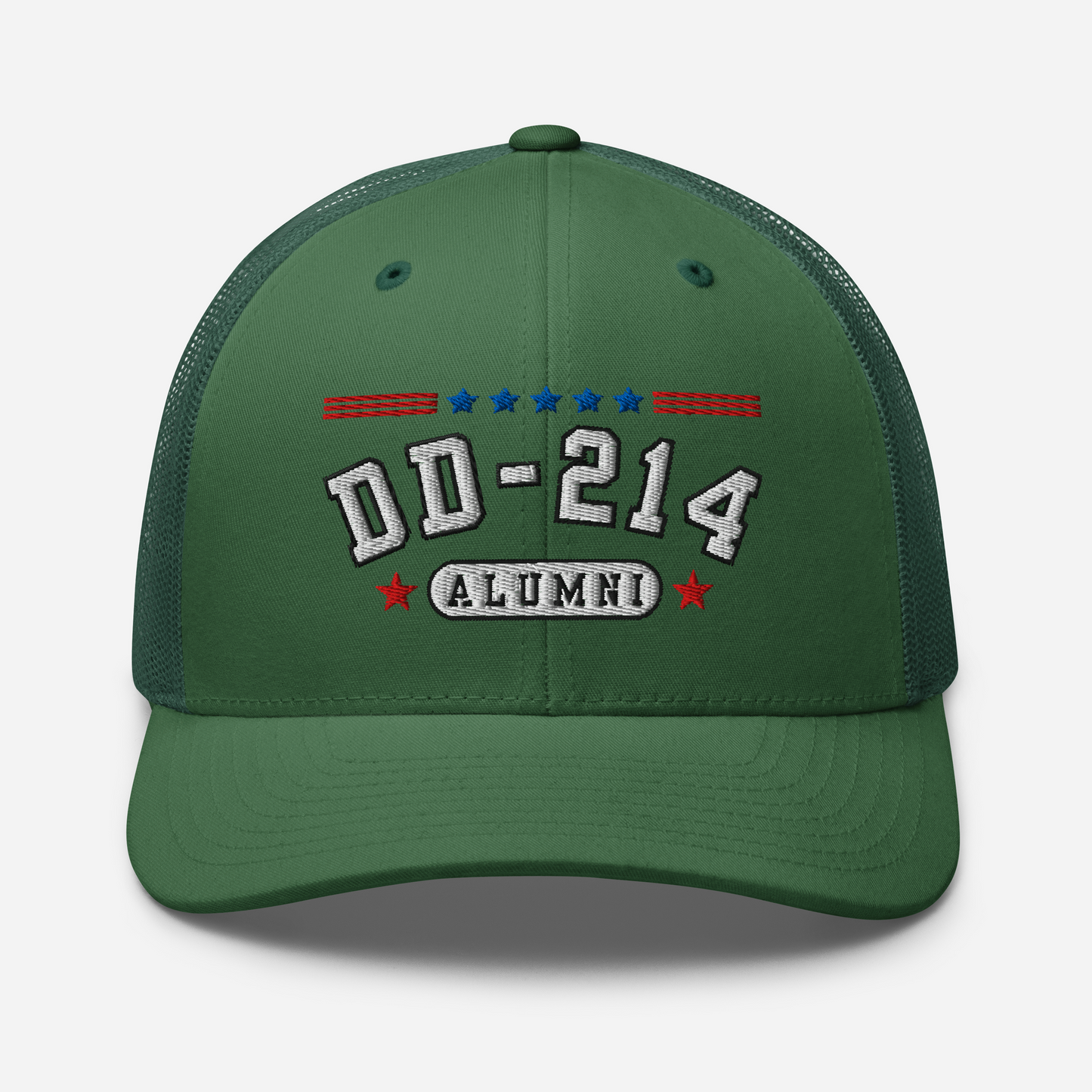 DD-214 Alumni Snapback Trucker Cap - White Embroidery, Celebrate Your Military Journey!
