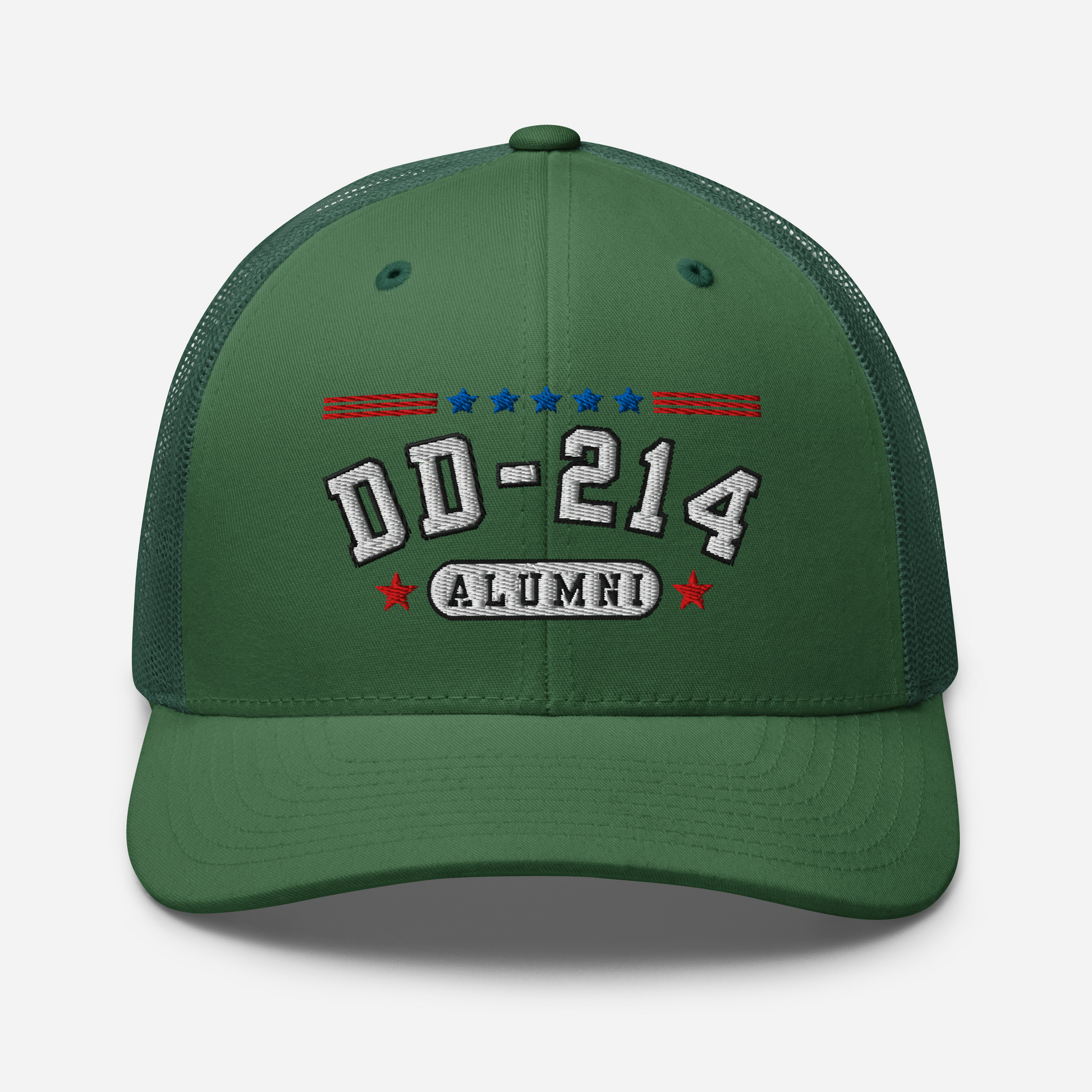 DD-214 Alumni Snapback Trucker Cap - White Embroidery, Celebrate Your Military Journey!