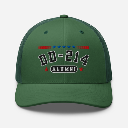DD-214 Alumni Snapback Trucker Cap - Black Embroidery, Celebrate Your Military Journey!