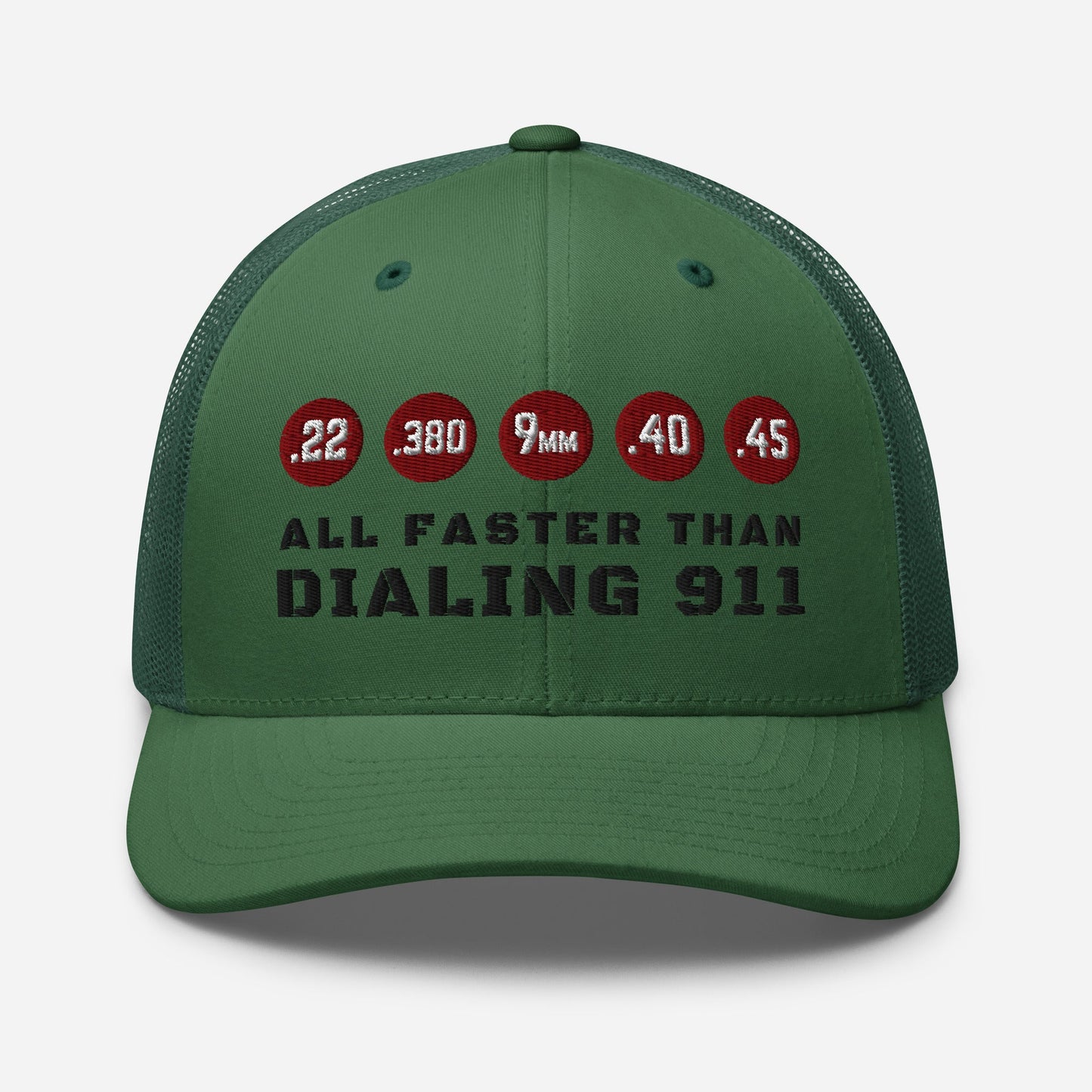 Humorous Snapback Trucker Cap - "All Faster Than Dialing 911"