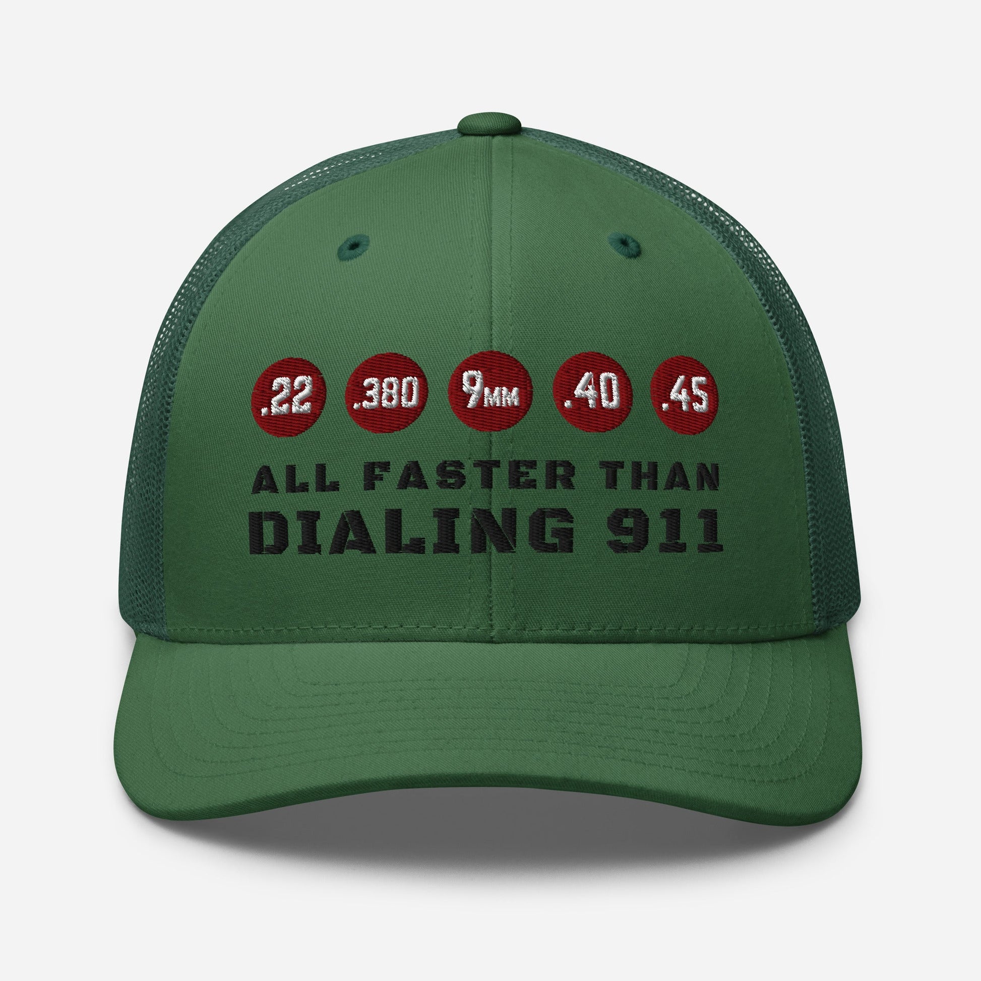 Humorous Snapback Trucker Cap - "All Faster Than Dialing 911"