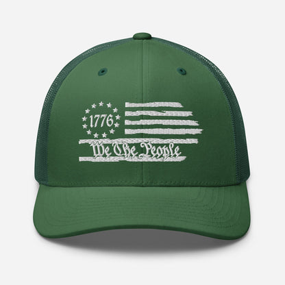 USA 1776 Trucker Hat – We The People, Patriotic 1776 Mesh Trucker Cap