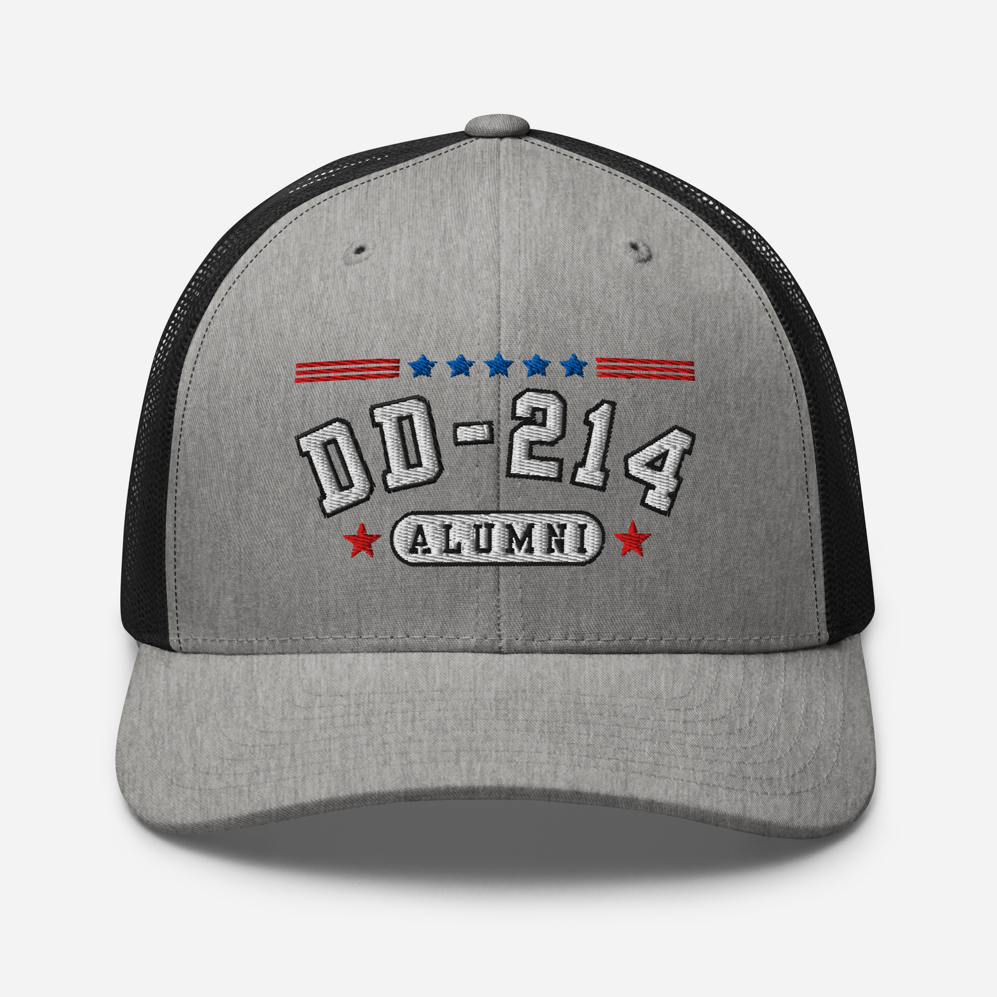 DD-214 Alumni Snapback Trucker Cap - White Embroidery, Celebrate Your Military Journey!