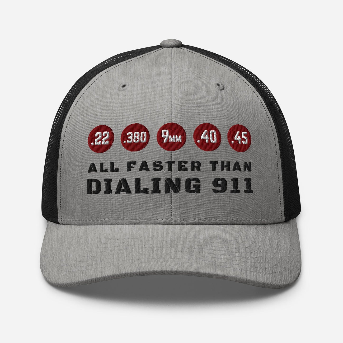 Humorous Snapback Trucker Cap - "All Faster Than Dialing 911"