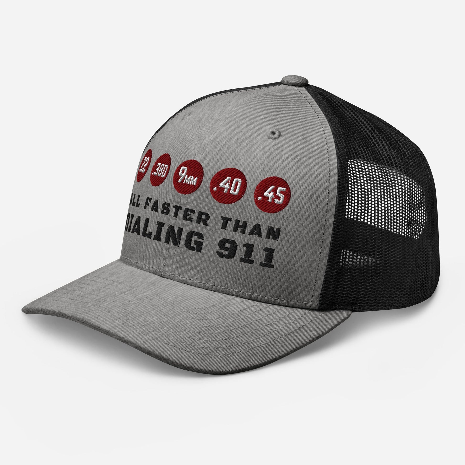 Humorous Snapback Trucker Cap - "All Faster Than Dialing 911"