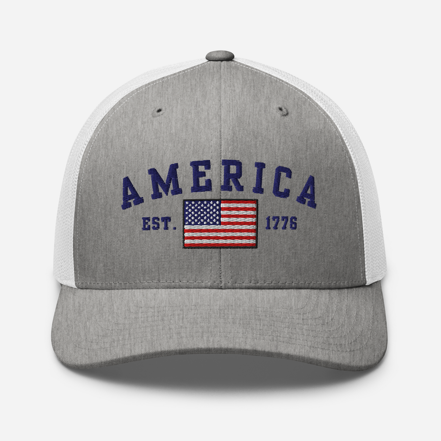 America Est. 1776 Trucker Hat – Blue Embroidery, Patriotic Cap for Proud Americans, Perfect Gift for Freedom Lovers