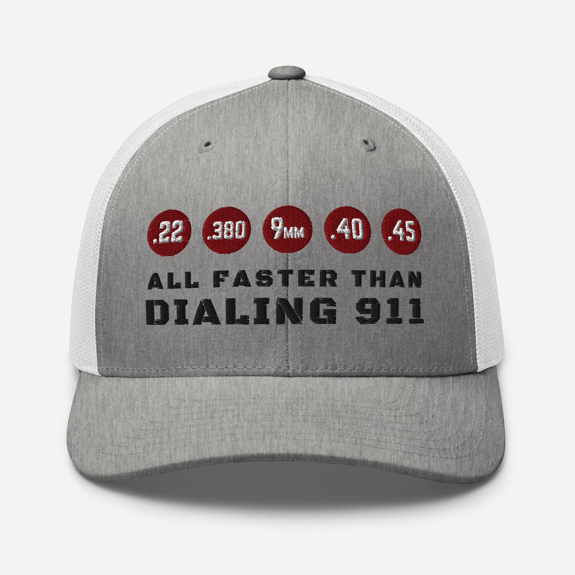 Humorous Snapback Trucker Cap - "All Faster Than Dialing 911"