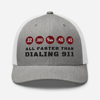 Humorous Snapback Trucker Cap - "All Faster Than Dialing 911"