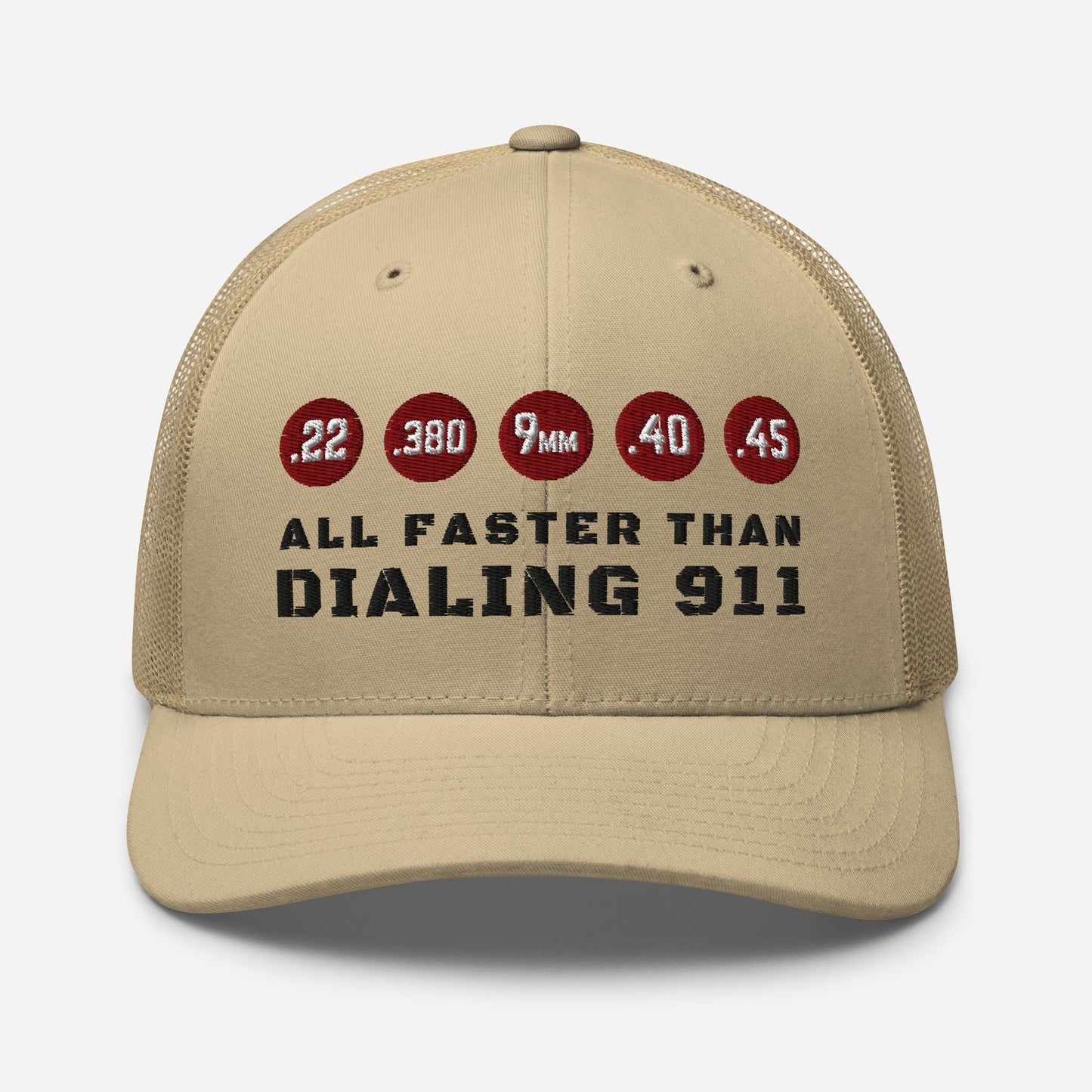 Humorous Snapback Trucker Cap - "All Faster Than Dialing 911"