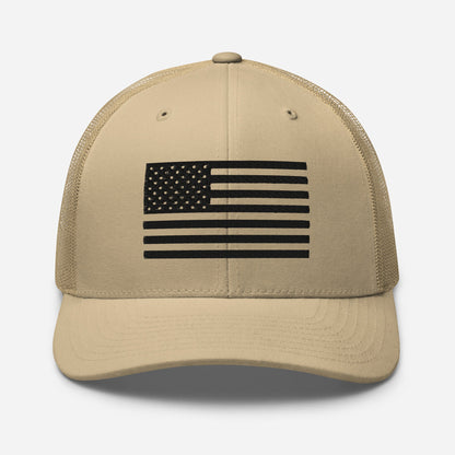 Black & White American Flag Patriotic Snapback Trucker Cap
