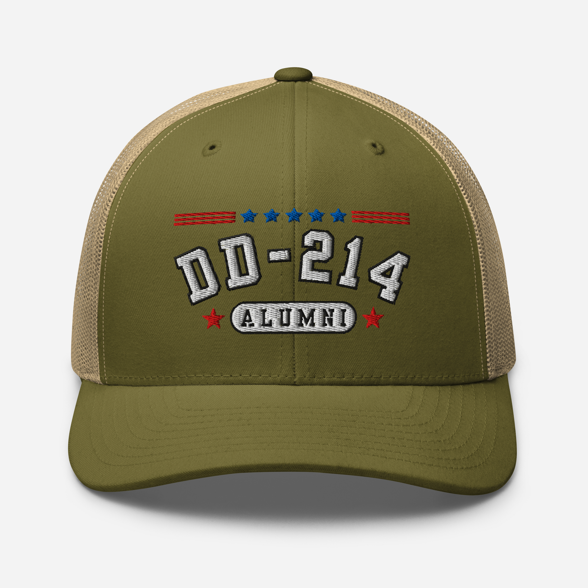DD-214 Alumni Snapback Trucker Cap - White Embroidery, Celebrate Your Military Journey!