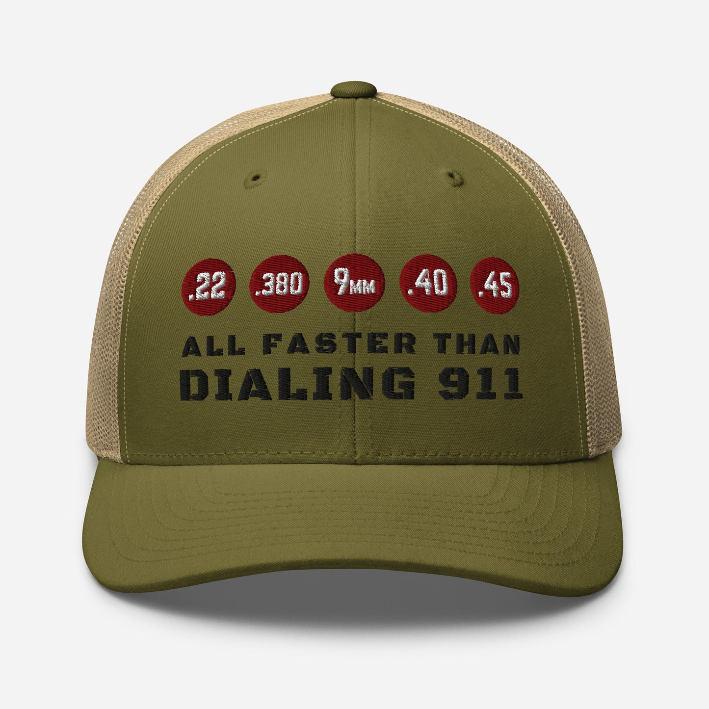 Humorous Snapback Trucker Cap - "All Faster Than Dialing 911"
