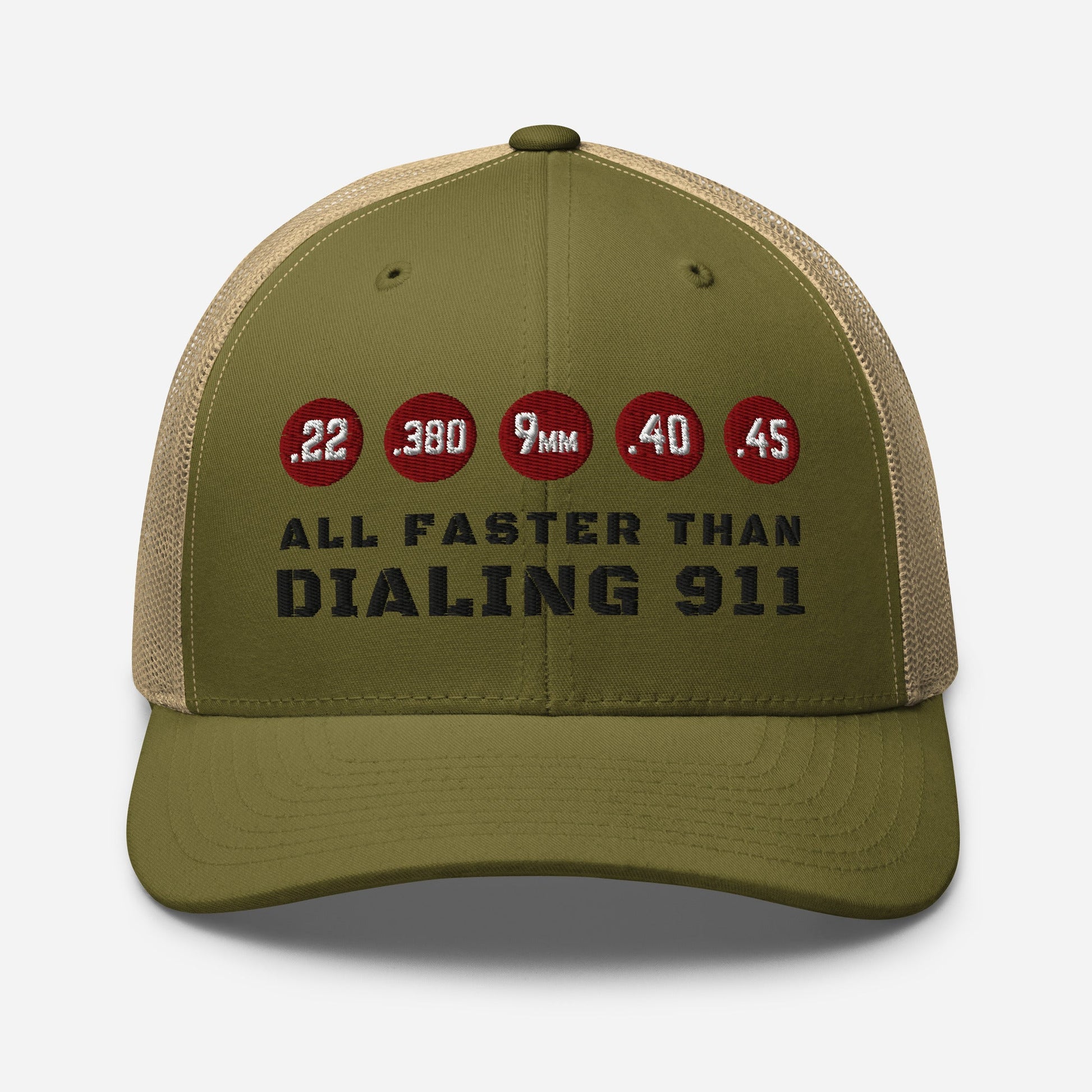 Humorous Snapback Trucker Cap - "All Faster Than Dialing 911"