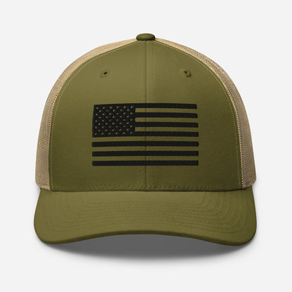 Black & White American Flag Patriotic Snapback Trucker Cap