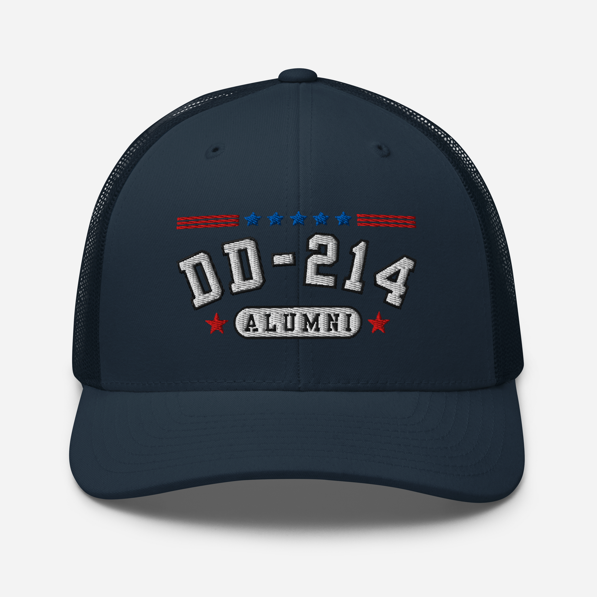 DD-214 Alumni Snapback Trucker Cap - White Embroidery, Celebrate Your Military Journey!