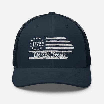 USA 1776 Trucker Hat – We The People, Patriotic 1776 Mesh Trucker Cap