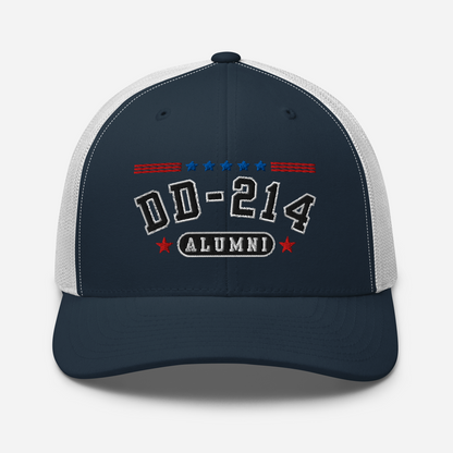 DD-214 Alumni Snapback Trucker Cap - Black Embroidery, Celebrate Your Military Journey!