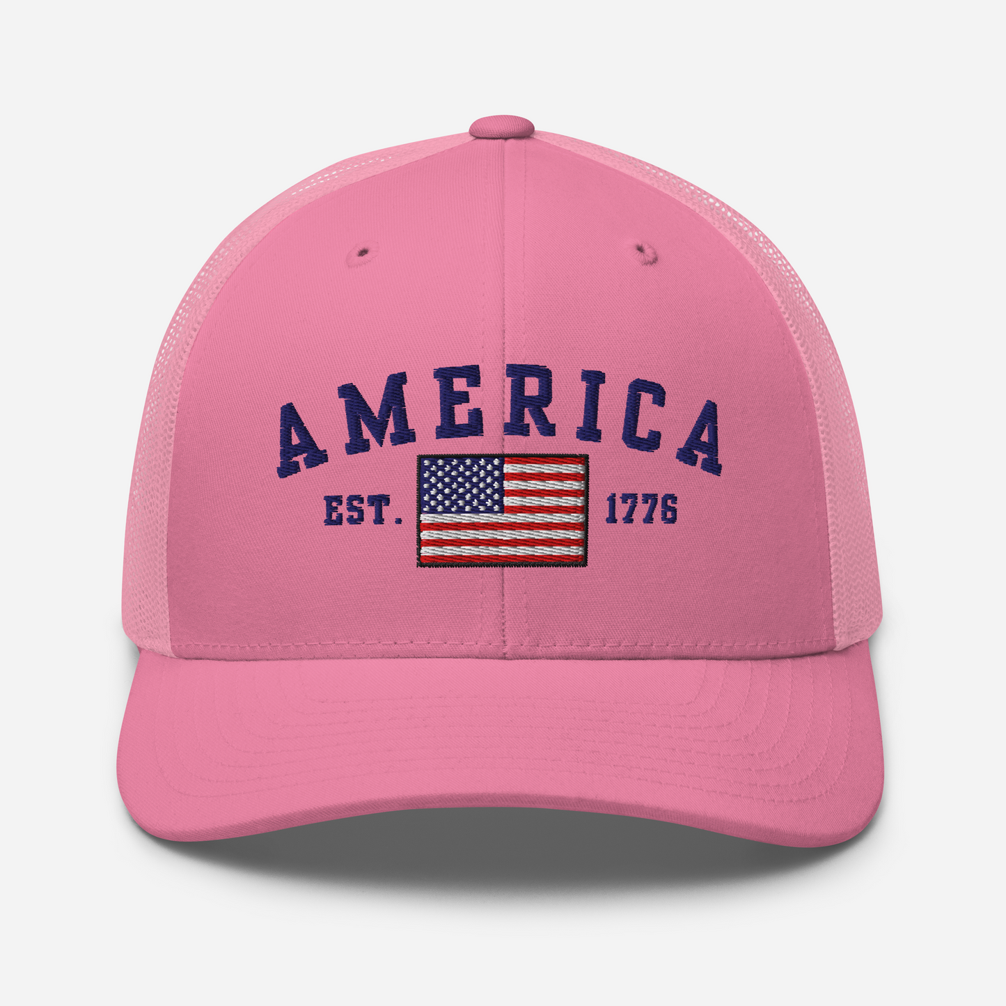 America Est. 1776 Trucker Hat – Blue Embroidery, Patriotic Cap for Proud Americans, Perfect Gift for Freedom Lovers