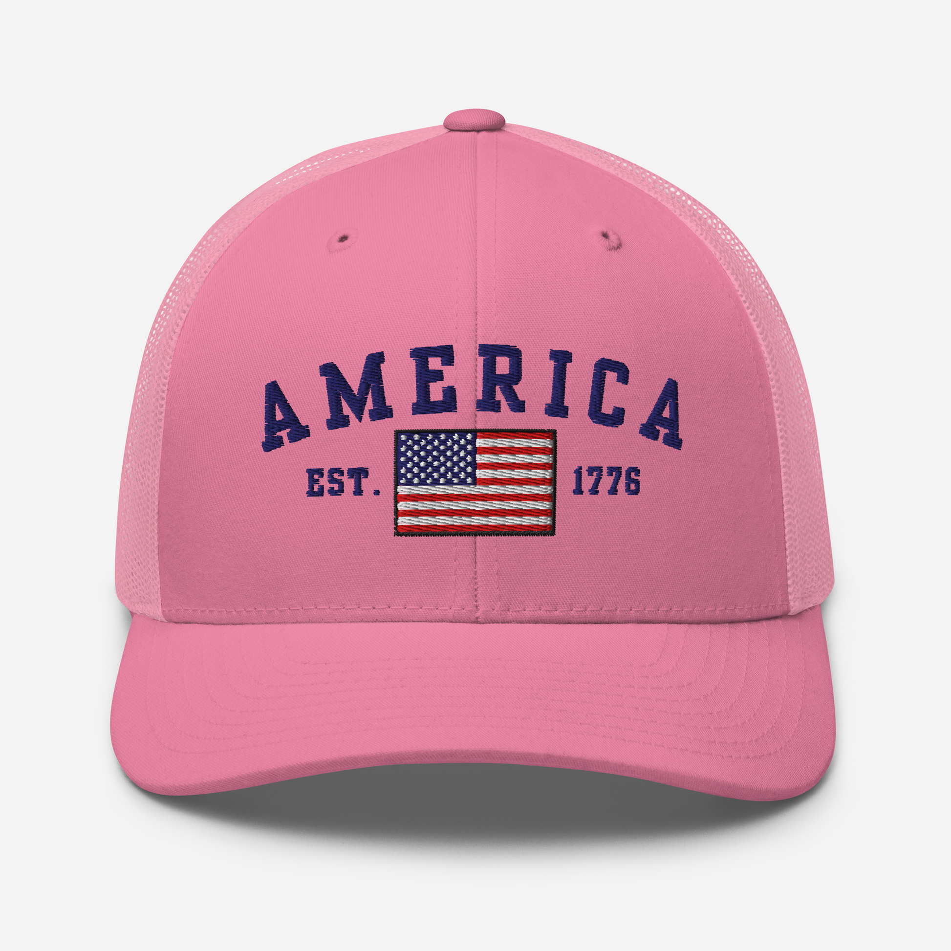 America Est. 1776 Trucker Hat – Blue Embroidery, Patriotic Cap for Proud Americans, Perfect Gift for Freedom Lovers