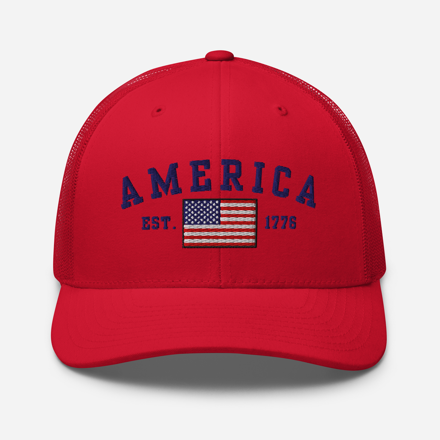 America Est. 1776 Trucker Hat – Blue Embroidery, Patriotic Cap for Proud Americans, Perfect Gift for Freedom Lovers