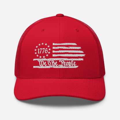 USA 1776 Trucker Hat – We The People, Patriotic 1776 Mesh Trucker Cap
