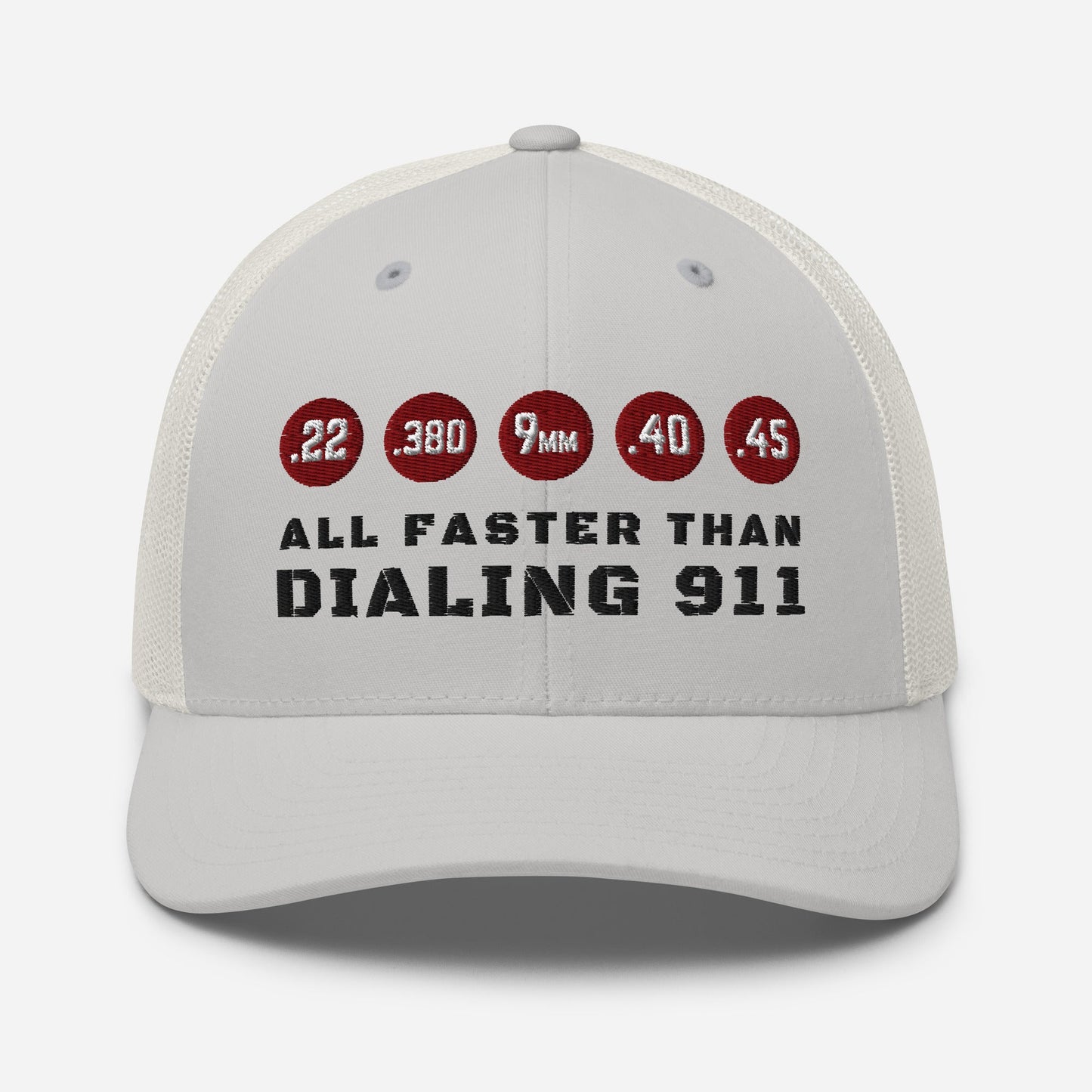 Humorous Snapback Trucker Cap - "All Faster Than Dialing 911"