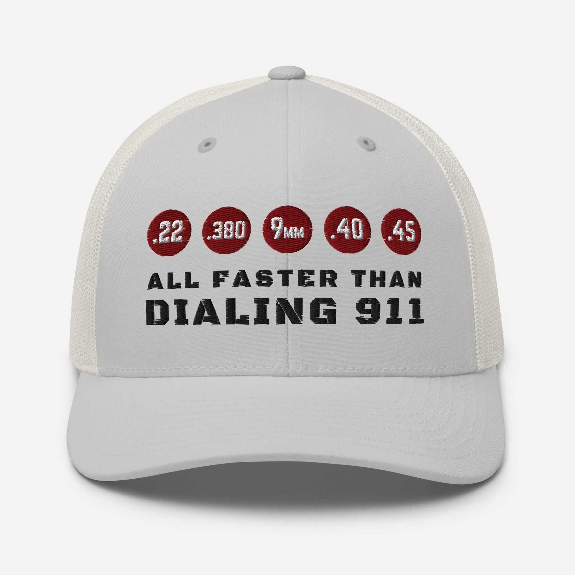 Humorous Snapback Trucker Cap - "All Faster Than Dialing 911"