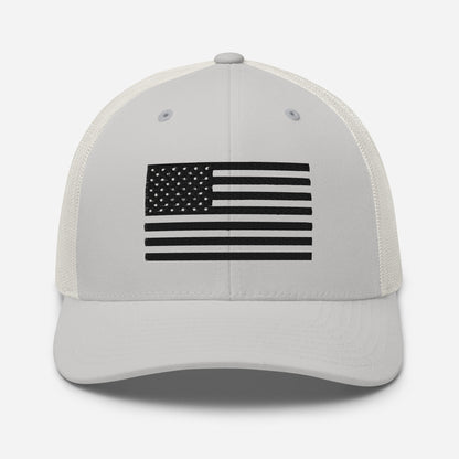 Black & White American Flag Patriotic Snapback Trucker Cap