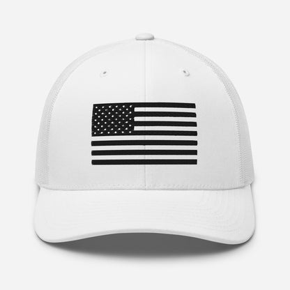 Black & White American Flag Patriotic Snapback Trucker Cap