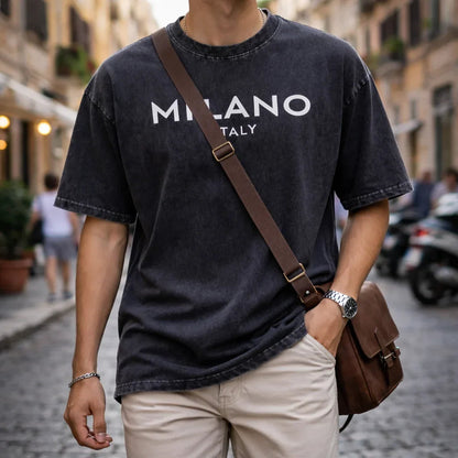 SkullFuryMerch Milano Italy Vintage Oversized Cotton Tee - SKULLFURY MERCH