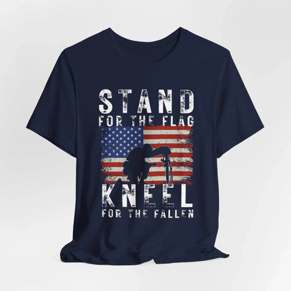 Stand for the Flag Kneel for the fallen Patriotic Unisex T-Shirt, Tee, Memorial Day Shirt, July 4th Gift, Veteran Apparel, Red White Blue - SKULLFURY MERCH