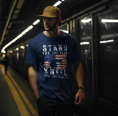 Stand for the Flag Kneel for the fallen Patriotic Unisex T-Shirt, Tee, Memorial Day Shirt, July 4th Gift, Veteran Apparel, Red White Blue - SKULLFURY MERCH