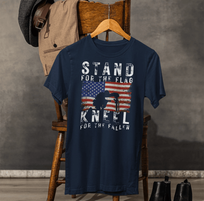 Stand for the Flag Kneel for the fallen Patriotic Unisex T-Shirt, Tee, Memorial Day Shirt, July 4th Gift, Veteran Apparel, Red White Blue - SKULLFURY MERCH