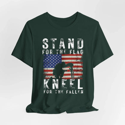 Stand for the Flag Kneel for the fallen Patriotic Unisex T-Shirt, Tee, Memorial Day Shirt, July 4th Gift, Veteran Apparel, Red White Blue - SKULLFURY MERCH