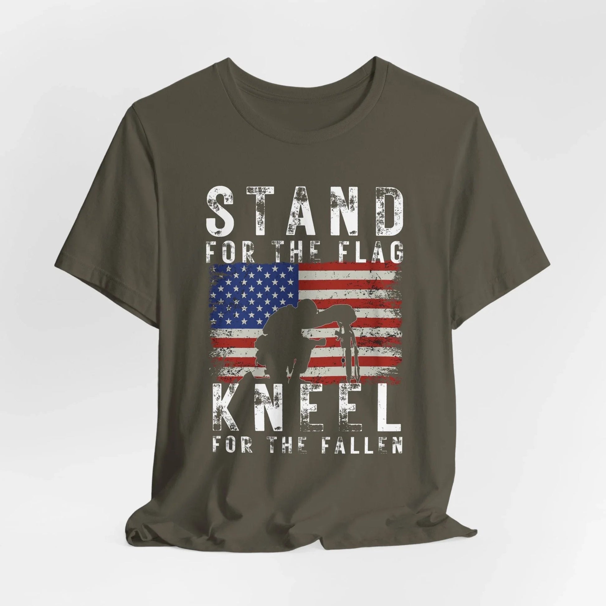 Stand for the Flag Kneel for the fallen Patriotic Unisex T-Shirt, Tee, Memorial Day Shirt, July 4th Gift, Veteran Apparel, Red White Blue - SKULLFURY MERCH