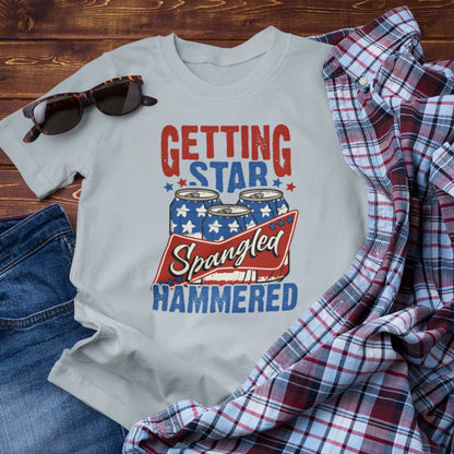 Star Spangled Hammered Tee - Fun Independence Day Shirt, Casual Summer Wear, Party T-Shirt, BBQ Outing Gift, USA Pride Apparel - SKULLFURY MERCH