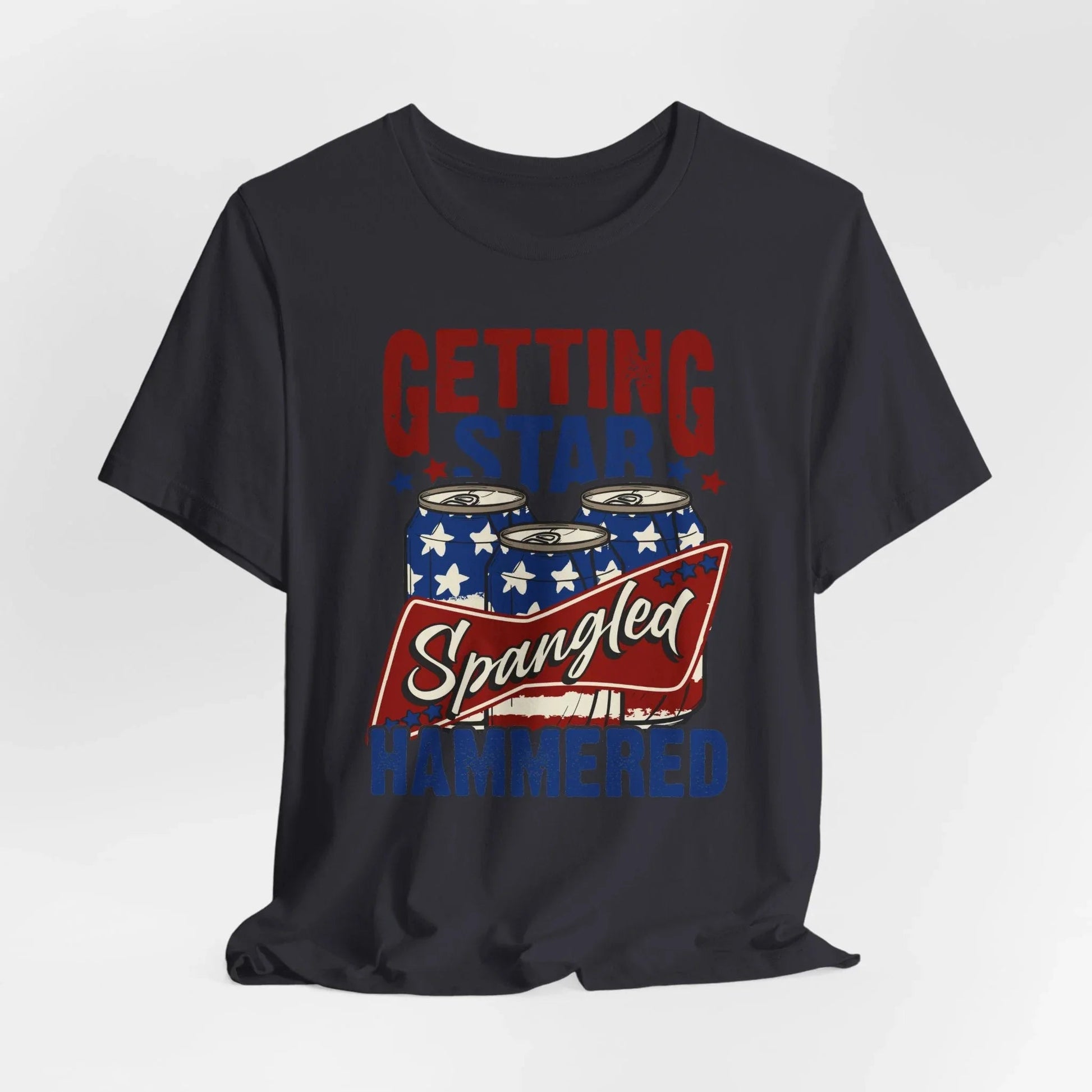 Star Spangled Hammered Tee - Fun Independence Day Shirt, Casual Summer Wear, Party T-Shirt, BBQ Outing Gift, USA Pride Apparel - SKULLFURY MERCH