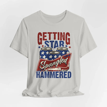 Star Spangled Hammered Tee - Fun Independence Day Shirt, Casual Summer Wear, Party T-Shirt, BBQ Outing Gift, USA Pride Apparel - SKULLFURY MERCH