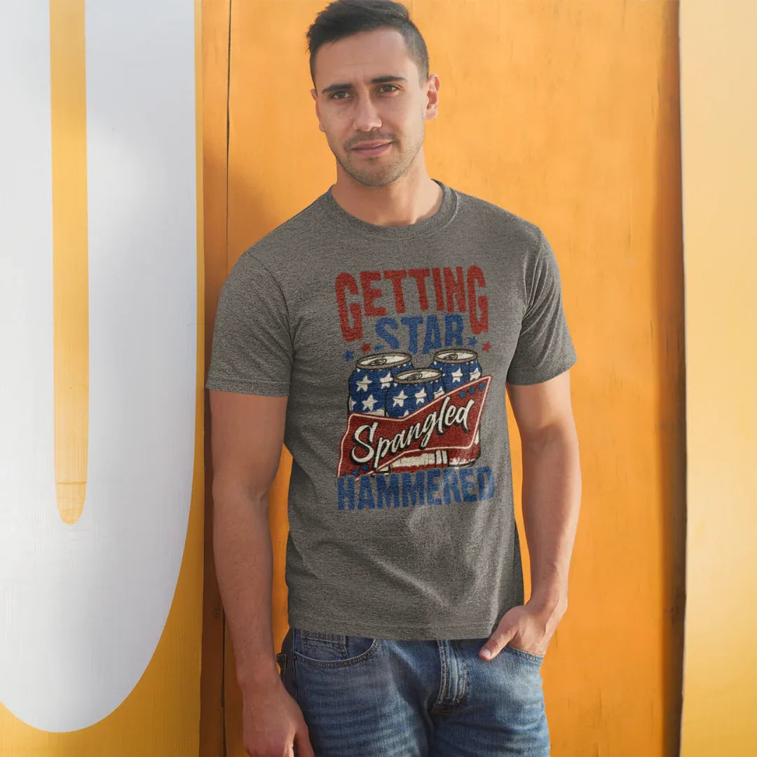 Star Spangled Hammered Tee - Fun Independence Day Shirt, Casual Summer Wear, Party T-Shirt, BBQ Outing Gift, USA Pride Apparel - SKULLFURY MERCH