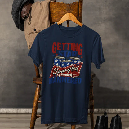 Star Spangled Hammered Tee - Fun Independence Day Shirt, Casual Summer Wear, Party T-Shirt, BBQ Outing Gift, USA Pride Apparel - SKULLFURY MERCH